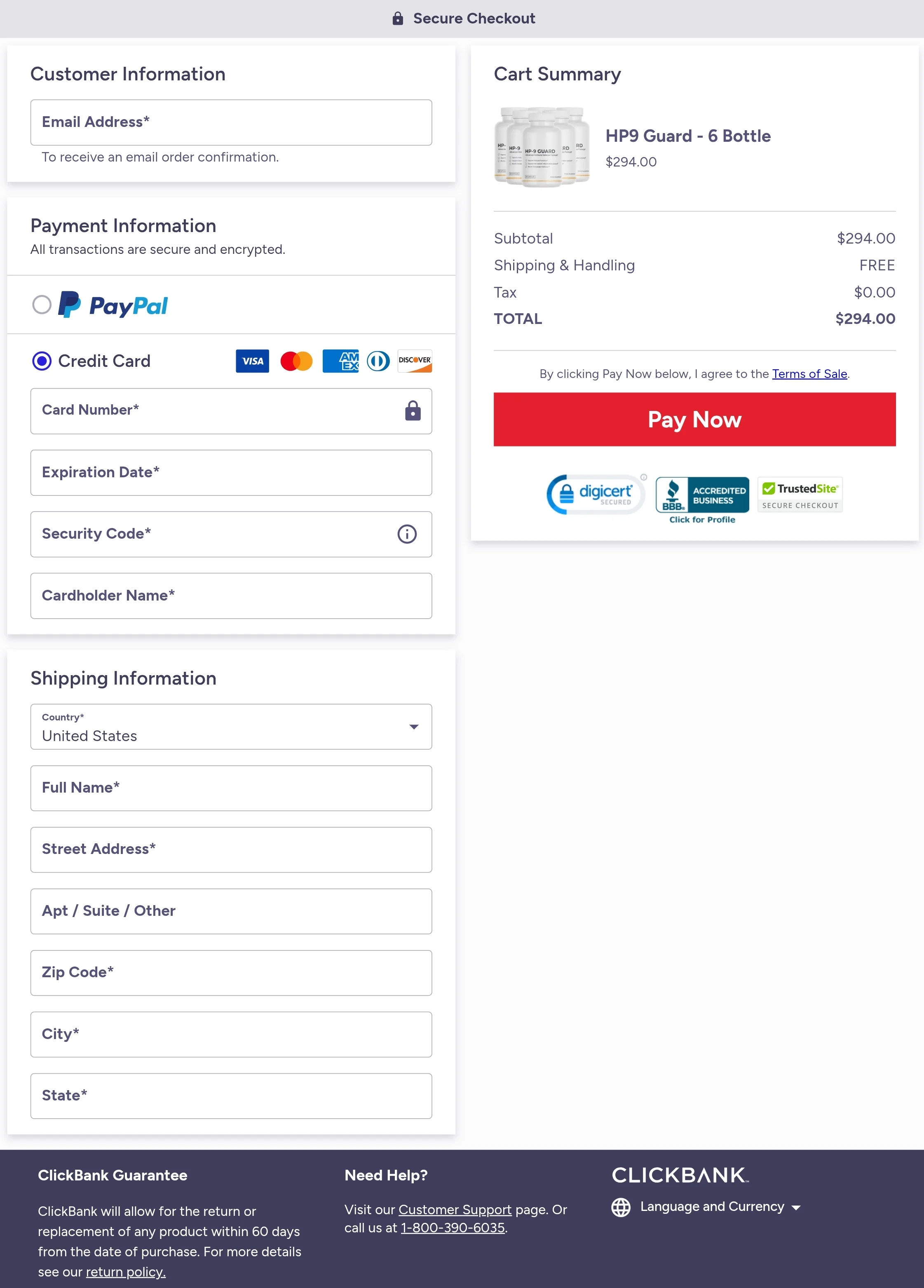 HP9 Guard order form